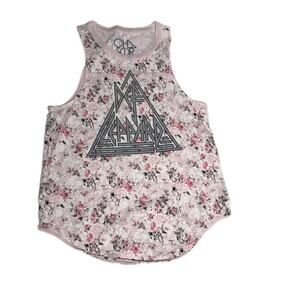 Chaser Def Leopard tank top glitter floral flower women small pink